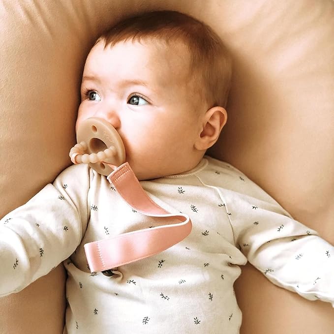 Ali+Oli Linen Strap Pacifier Clip (Flamingo) Set of 3 (10" x 1") Baby Pacifier Holder for Newborn Pacifiers & Teethers, Binky Clips, Silicone-Free Pacifier Clips