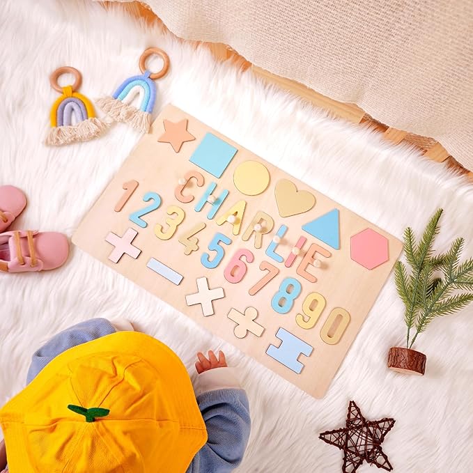 Name Puzzle for Kids Personalized, First Birthday for Baby Boy Girl, Wooden Name Puzzles for Toddlers 1-3, Educational Toys for 1 Year Old (Number)