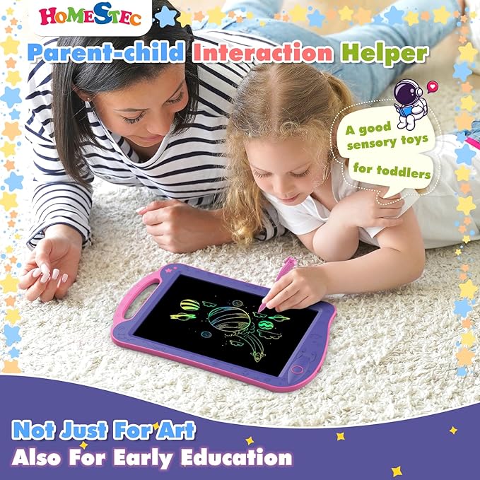 Astrodraw Drawing Pad Toys, Colorful LCD Writing Tablet for Kids, Doodle Board for Toddlers 3 4 5 6 Years Old, Travel Sensory Space Toy for Boys Girls, Birthday Gift Idea (Purple/Pink)