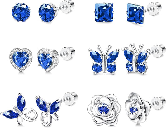 THUNARAZ Hypoallergenic Screw Back Earrings for Girls Women Surgical Stainless Steel Stud Earrings for Sensitive Ears Cute Butterfly Flower Heart CZ Screwback Earring Kid Toddler Girls Jewelry Gift