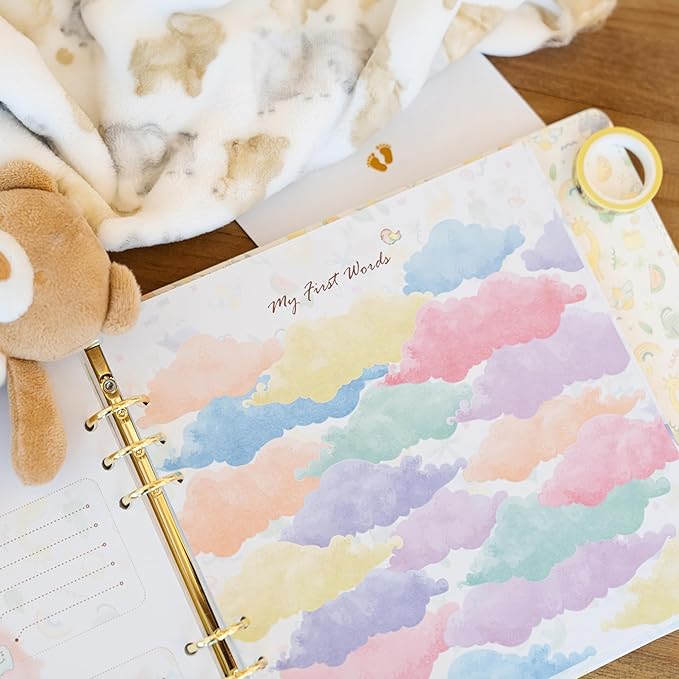 Keepsake Baby Memory Book Girl Boy – Timeless Leather-Bound Baby Milestone Book – Baby Book Keepsake Record First 5 Years - Gender Neutral Baby Scrapbook Album Baby Album Journal Registry Search Gift