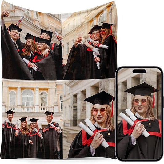 Custom Personalized 9 Photo Collage Blanket Thow Gifts with Text, Customized Pictures Blankets Gift for Christmas Birthday Thanksgiving Adults Kids Dad Mom Girlfriend Boyfriend (4 Graduate)