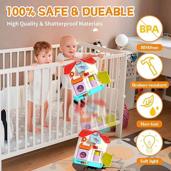 Baby Busy Board for 1 Year Old,Musical Montessori Toys House Busy Board Boy Gifts with Light & Music, Baby Toys 12-18 Months Birthday Gift Toy for 1 Year Old Girl