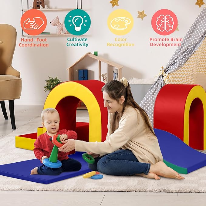 Kinder King Climb and Crawl Activity Play Set, 10-Piece Soft Foam Block for Climbing, Crawling and Sliding, Indoor Climber for Toddlers and Kids, Baby Infant Lightweight Climbing Toys