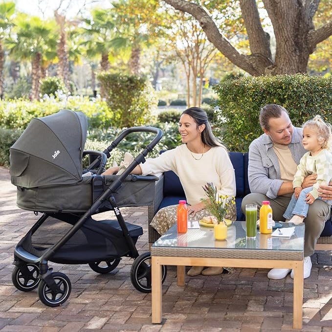 Joie Ginger lx 4-in-1 One-Hand Pramette Stroller - Easy Convertible Pramette and Stroller with a One-Hand Pramette Conversion, for Newborns to Toddlers (Evergreen)