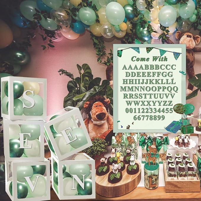White Transparent Balloon Boxes, Clear Baby Boxes with 78 Letters for Custom Name, Balloon Box Blocks Backdrop for Bride Shower Baby Shower Birthday Boy Girl Gender Reveal Graduation Party Decor, 5PCS