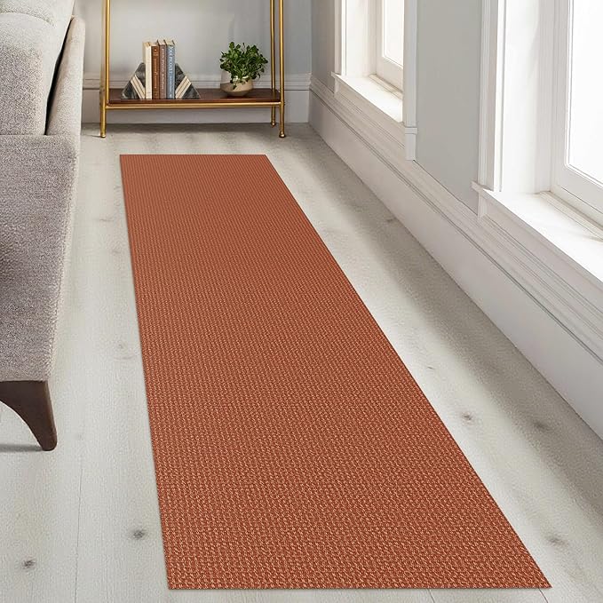 KOZYFLY Runners for Hallways 2x8 ft Washable Kitchen Runner Non Slip Rubber Backed Hall Runners Cotton Entryway Runner Rugs Floor Carpet for Indoor Backdoor Bedroom Kitchen, Orange/Tan