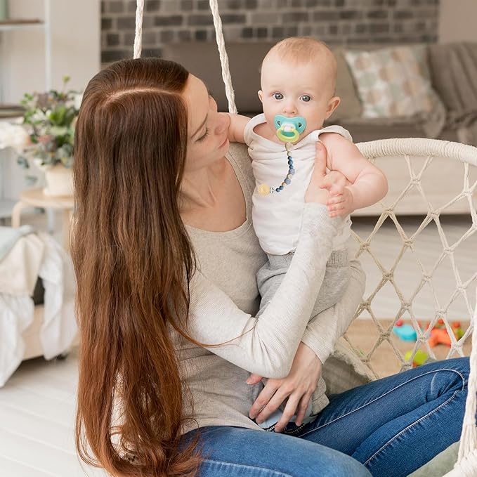 20 Pieces Wood Pacifier Clips Teething Grasping Toy Suspender Clips Natural Beech Wood Pacifier Clip Holder Charm DIY Pacifier Clips Chain Accessories