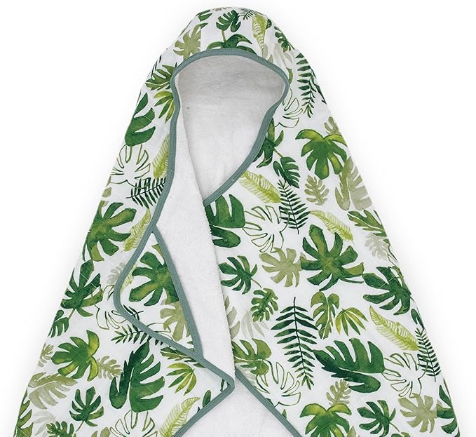 Little Unicorn Premium Hooded Bath Towel| Absorbent Cotton & Terry Blend | Larger Size, 1-6 Years (Tropical Leaf)