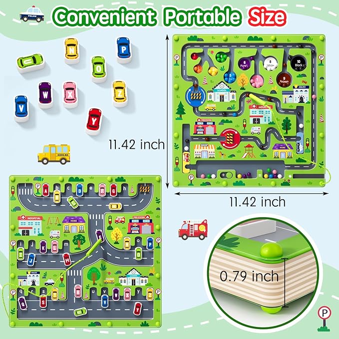 2 in 1 Magnetic Color and Number Maze Magnet Alphabet Counting Double Sided Board Wood Puzzle Fine Motor Skills Montessori Preschool Toys Gifts for Boys and Girls 3-5 Age