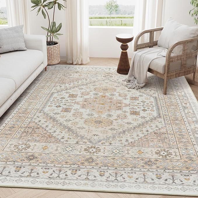 zesthome 5x7 Area Rugs - Ultra-Thin Washble Rug, Stain Resistant Anti Slip Backing Rugs for Living Room,Bedroom, Vintage Home Decor Area Rug