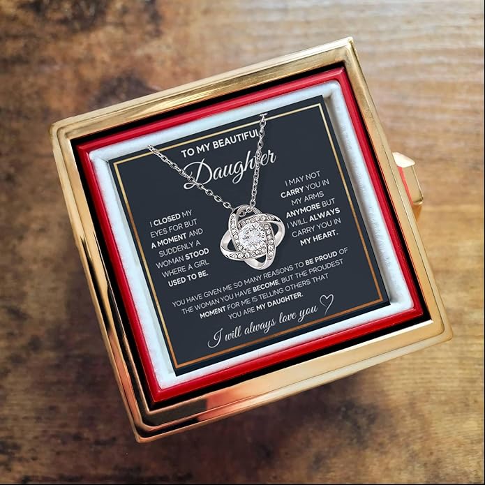 To My Beautiful Daughter Necklace from Mom & Dad | Cubic Zirconia Pendant with Heartfelt Message Card & Gift Box | Daughter Birthday, Graduation, Christmas Jewelry Gift from Parents
