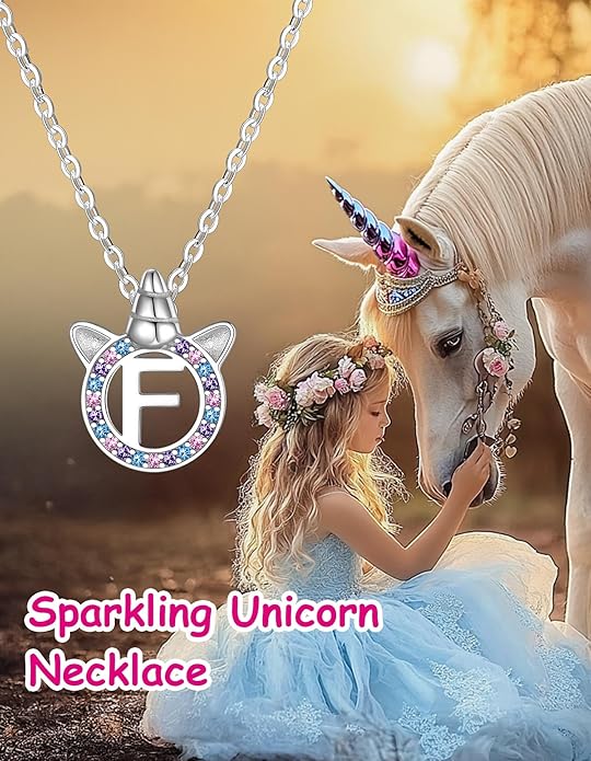 Unicorn Necklace for Girls, Initial Necklaces for Little Girls Kids Children, Hypoallergenic 925 Sterling Silver Kids Jewelry Colorful CZ Unicorn Gifts for Birthday Kindergarten Graduation Wedding