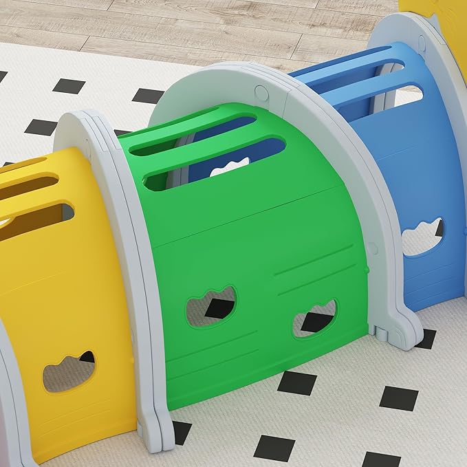 Qaba Lion Tunnel, Toddler Tunnel for Kids Crawl and Climb Through, Kids' Play Structure Indoor Outdoor, 4 Sections, Multicolored