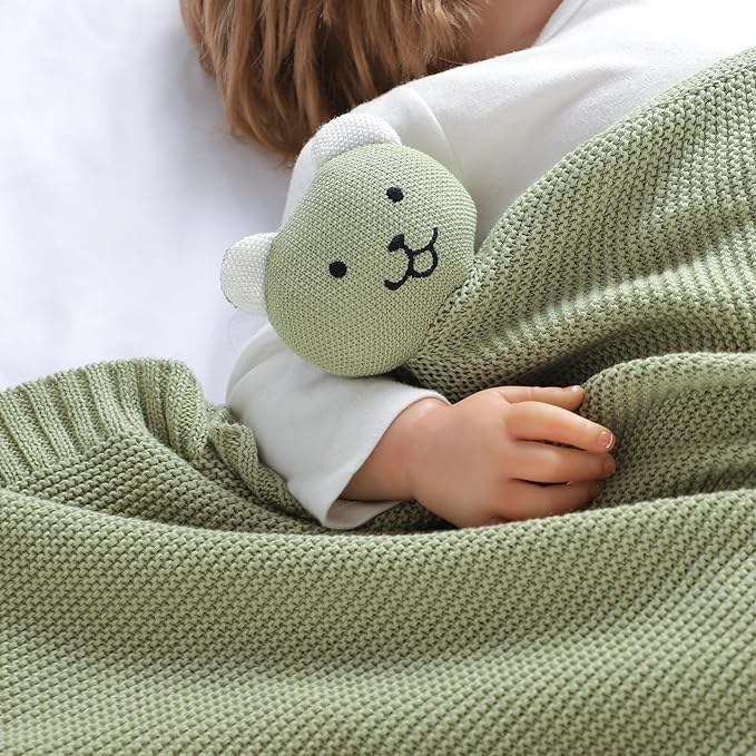 LAWKUL Baby Blanket Bear Lovey Soft Plush Security Blanket for Newborns Infants Boy Girl Knit Snuggle Comfort Green 40x30in