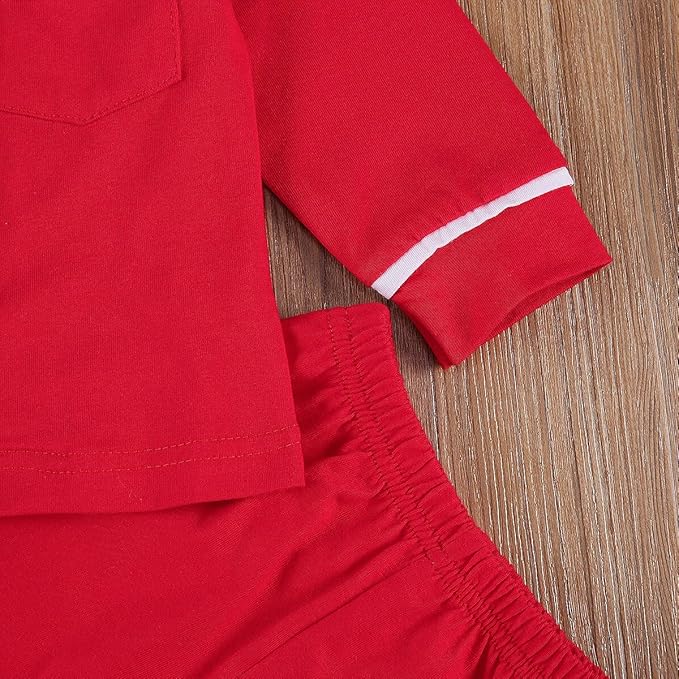 Toddler Kids Baby Girl Solid Pjs Ruffle Long Sleeve Button Shirt Top and Pants Cotton 2Piece Pajamas Set