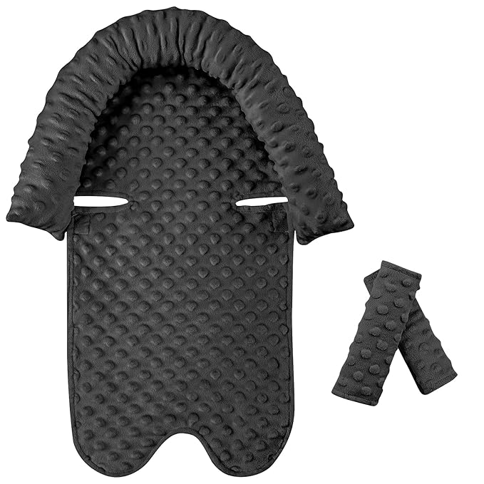 Car Seat Head Support Infant Baby Carseat Head Support & Strap Covers for Newborns Ultra Soft Minky Dotted Fabric Infant Car Seat Insert Perfect for Baby Carseats, Strollers, and Bouncers