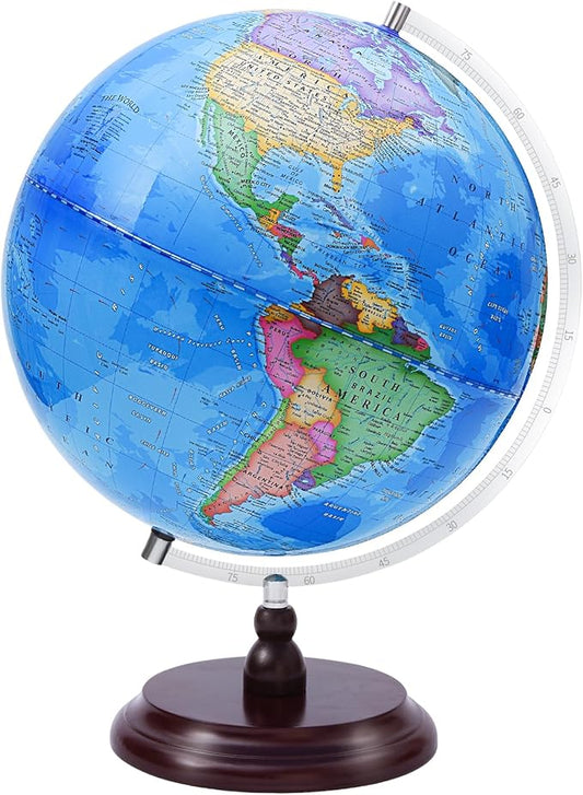 World Globe for Children and Adults, 13 inch Educational Spinning Earth Map with Stand, Self-Assembled Interactive World Globes for Kids Learning, Classroom, Students Desk, Room and Office Decor