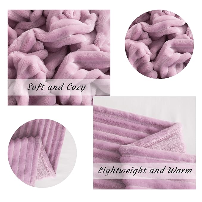 NTBAY Plush Flannel Oversized Baby Blanket, 50X60 Inches Soft and Warm Toddler Blanket with Striped Texture Nursery Bed Blanket for Stroller, Crib, Travel, Baby Gift, 50"x60", Light Purple