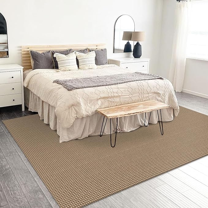 KOZYFLY Washable Area Rug 5x7 ft Rubber Backed Non Slip Rugs for Living Room Braided Cotton Bedroom Rug Woven Office Rugs Indoor Floor Carpets for Dining Bedroom Living Room, Tan/Orange/Brown