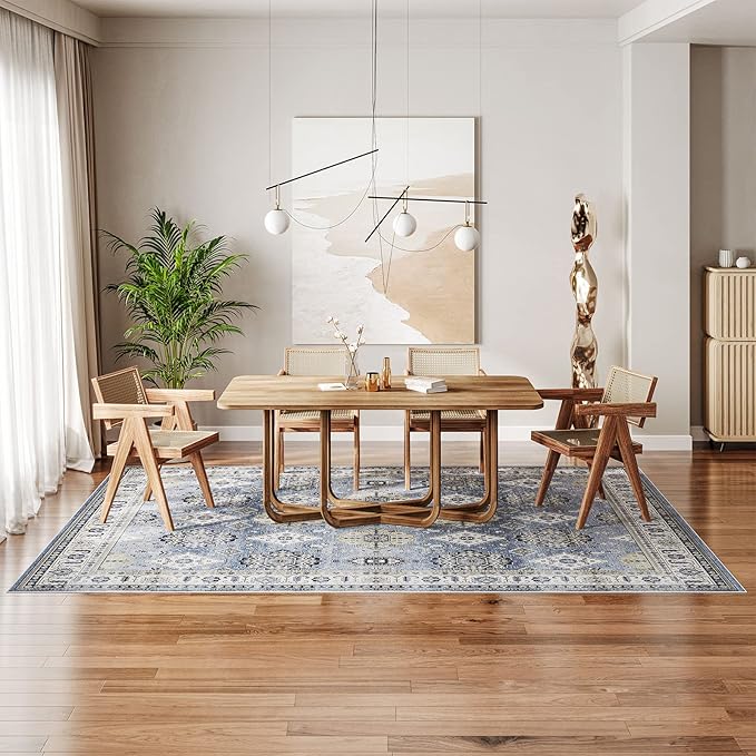 Dripex Washable Area Rug 6x9 Living Room Rug Stain & Water Resistant Foldable Thin Vintage Rugs Faux Wool Floor Carpet for Bedroom Dining Room Kitchen Bathroom Farmhouse Office