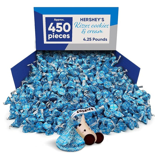 Hershys Kisses Cookies&Cream 4.25LB Approx 450 Pieces - Bulk Candy Individually Wrapped Candy, - Chocolates For Gifting Blue Bulk Hershys Snacks - Kisses Snack Blue Foil Perfect For gift Box or Pinata Stuffers - Perfect Holiday Treats for Adults & Kids