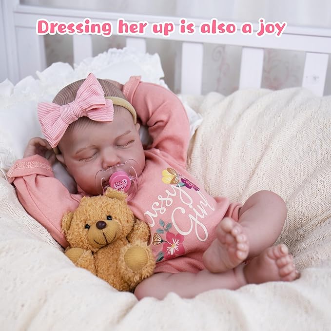 Realistic Baby Doll, 20-Inch Reborn Baby Dolls Soft Cloth Body Newborn Dolls That Look Real, Lovely & Pretty Lifelike Doll with Pink Dress and Toy Accessories for Kids Age 3+