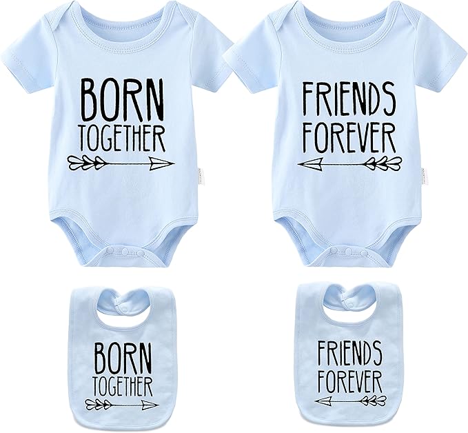 YSCULBUTOL Baby Twins Bodysuits Best Friends Forever Baby Clothes Set with Bibs Girl Outfit with hat