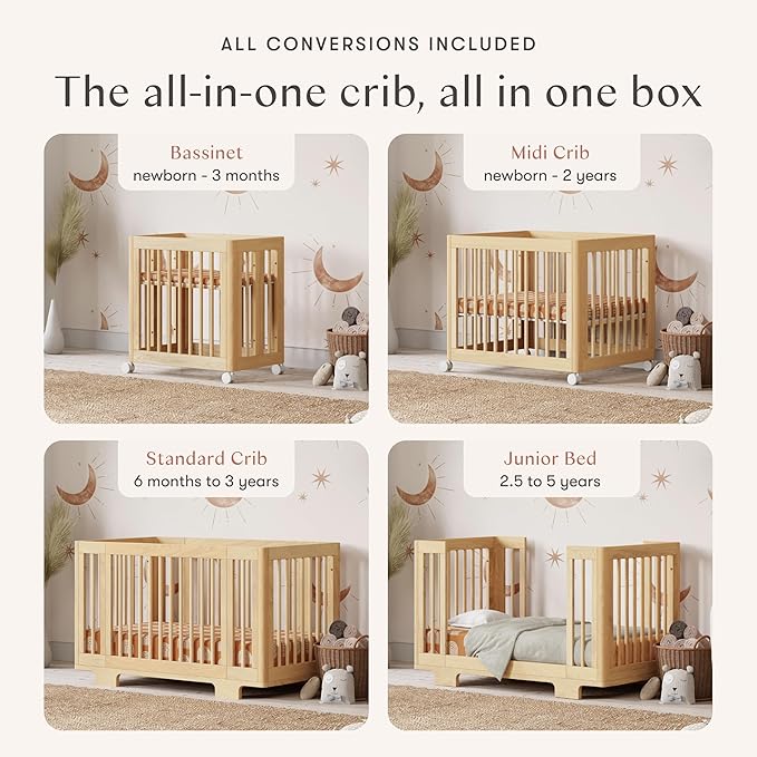 Babyletto Yuzu 8-in-1 Convertible All-Stages Crib - Conversion Kits for Bassinet, Midi Baby Crib to Toddler Bed, Daybed, Full-Size Crib & Baby Bed - Portable & Adjustable - GREENGUARD Gold Certified