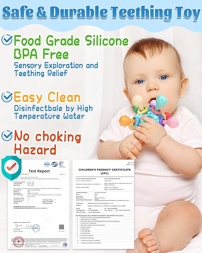 Baby Teething Toys for Babies Infant, Tummy Time Montessori Toys for Babies, Newborn Infant Sensory Toys, Baby Shower Gifts for Boys Girls - Blue