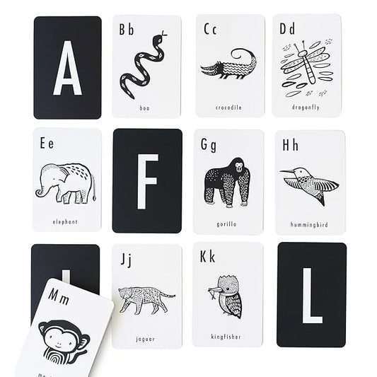 Wee Gallery Educational Flashcards for Babies, Double Sided Black and White Learning Flash cards, Jungle Animal Alphabet Cards for Visual Stimulation and Cognitive Development of Infants and Toddlers
