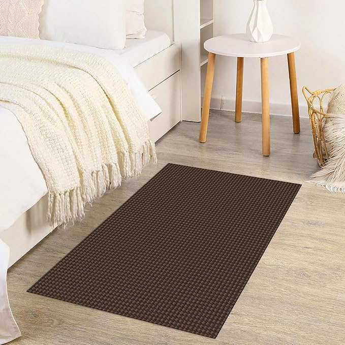 KOZYFLY Indoor Door Mat 2x3 ft Small Area Rugs Washable Front Door Mat Non Slip Rubber Backed Entryway Rug Cotton Entrance Doormat for Front Porch Bathroom Kitchen Bedroom, Reddish Brown/Coffee