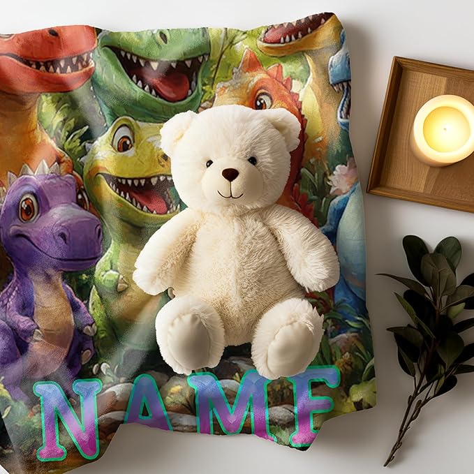 Ship Next Day, Custom Dinosaur Blanket - Printed in USA, Personalized Blankets with Name, Gift for Kids Boys Girls, Unique Present for Birthday, Christmas, Educational Blankets for Children