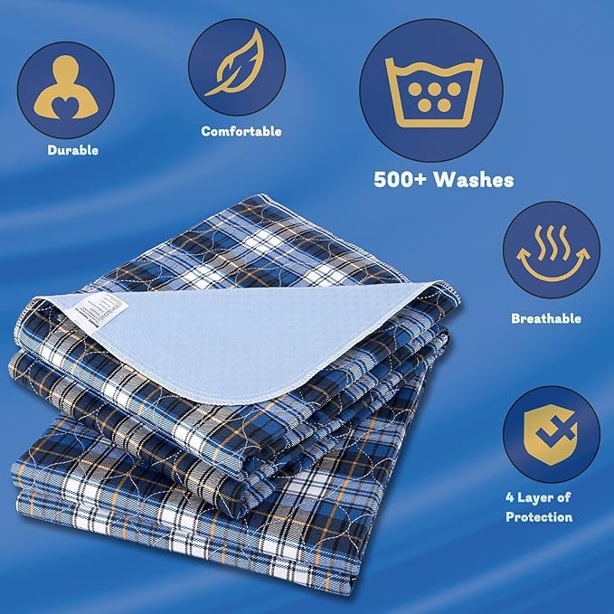 Washable Bed Pads, Non-Slip Bed Pads for Incontinence (34" x 36", 4 Pack) - Waterproof and Reusable Underpads for Adults, Kids, and Pets