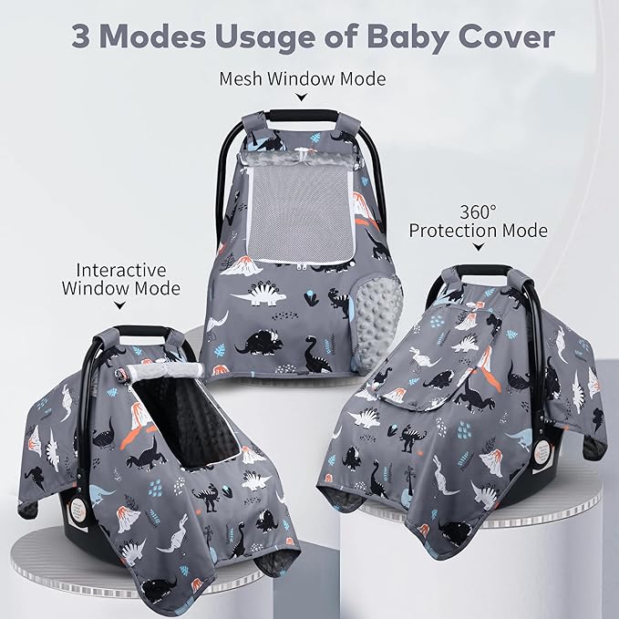 Car Seat Cover Baby, Carseat Covers Baby with 2 Layers Breathable Zipper Windows, Windproof Infant Car Seat Cover, Kick-Proof Baby Carrier Cover for Baby Boy Newborn Essentials