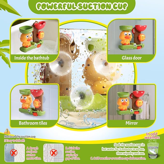 Baby Bath Toys for Kids Ages 1-3 Interactive Toddler Bath Toys Mold Free Duck Sensory Bathtub Water Shower Toys with 3 Stacking Cups for 12+ Months Boys Girls Gifts