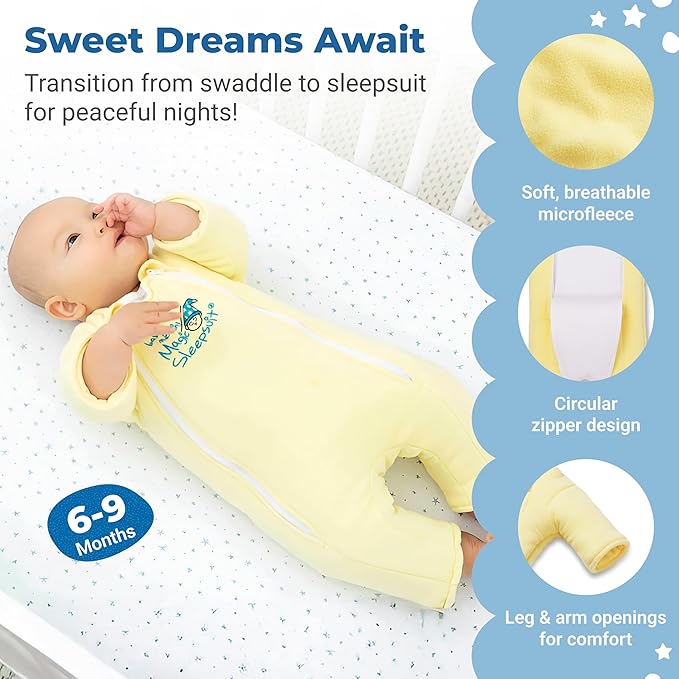 Magic Sleepsuit Baby Merlin's Microfleece Baby Swaddle Transition Product - Soft and Cozy Design, Double Zipper for Easy Diaper Changes, Promotes Safe Sleep, 3-6 Months - Yellow - Large 18-21lbs