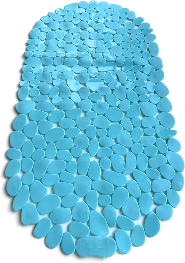 “Pebbles” Non-Slip Bathtub & Shower Mat 27”x14” Oval - Non-Toxic - Safe, Clean, Machine-Washable, Superior Grip & Drainage, Vinyl, for Smooth Floors ONLY, Opaque Aqua