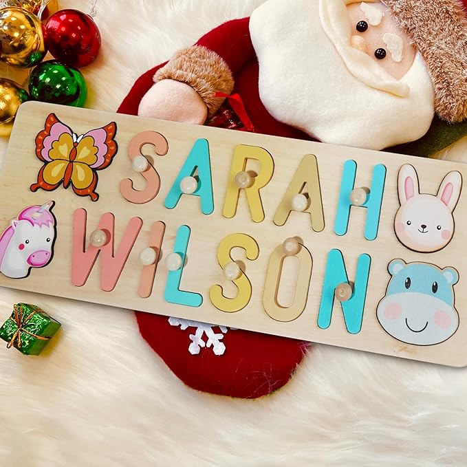 Name Puzzle for Kids Personalized, Custom Baby Toddler Basket Stuffers Gifts for Boy Girl, First Baby Birthday Gift, Montessori Learning Toddler Toys