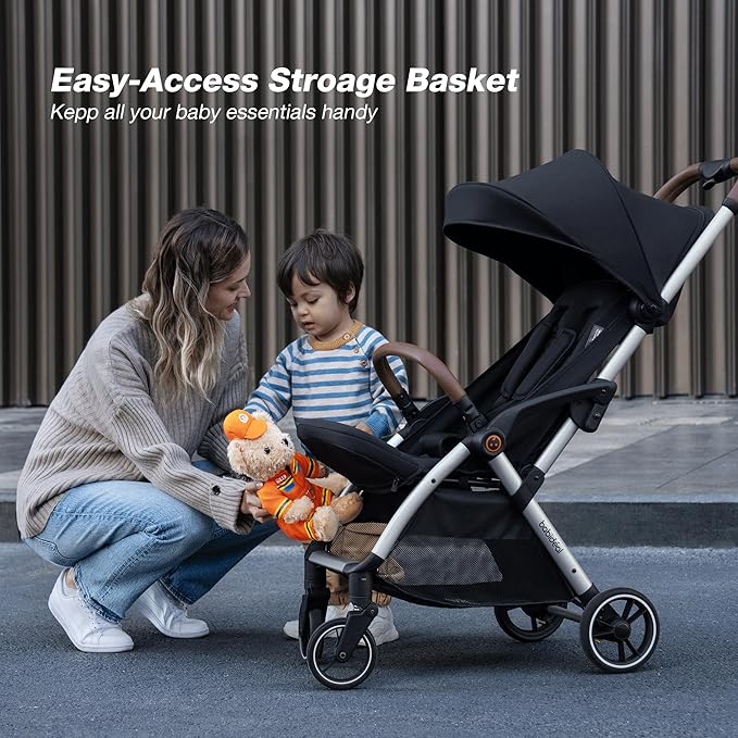 Lightweight Travel Stroller for Baby, Self-Folding Toddler Stroller with Large Canopy, Full-Reclining Seat, Cup Holder Included - Newborn to 50lbs.
