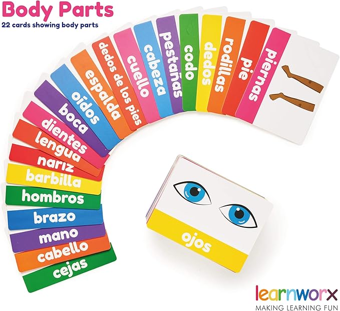 Spanish Flash Cards for Kids and Toddlers - 101 Cards - 202 Sides - Learn Shapes, Numbers, Colors, Body Parts, Counting, Letters & More - Great Value, Fun Learning and Educational Flashcards