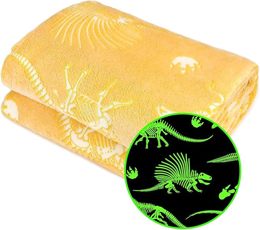 Glow in The Dark Blanket Dinosaur Throw Blanket for Boys Kids Cute Dino Blanket Unique Christmas Toys Gifts Gray Glowing Dinosaur Room Decor Blankets for Girls Teens