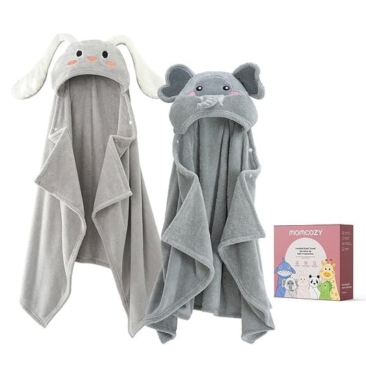 Momcozy Baby Bath Towels with Hooded -Visualize Health Label -Soft & Absorbent Coral Fleece Towel for Comfort & Warm - Bath Essential or Shower Gift for Newborn, Infant,Toddler (Large, 28 x 55 Inch)