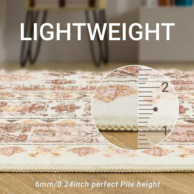 zesthome 5x7 Area Rugs - Ultra-Thin Washble Rug, Stain Resistant Anti Slip Backing Rugs for Living Room,Bedroom, Vintage Home Decor Area Rug