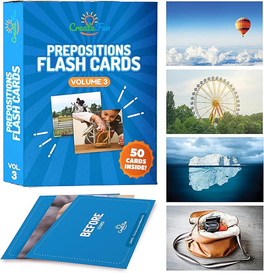 50 Preposition Flash Cards Vol 3 Vocabulary Development Includes 7 Picture Card Prepositions & 5 Sequencing Learning Games for Kids, Parents, Teachers, ESL, Speech Therapy, Autism, ABA and Homeschool
