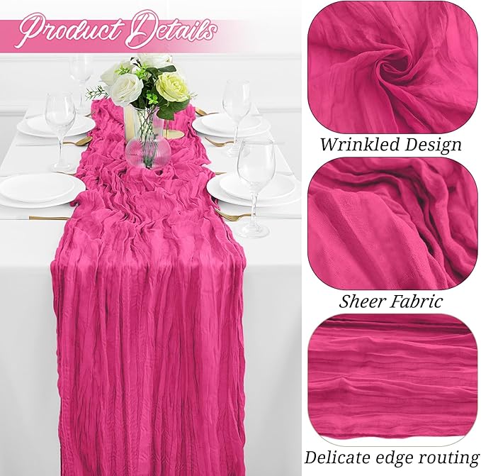 12Pack Hot Pink Cheesecloth Table Runner 35x120Inch Spring Easter Cheese Cloth Table Runner 10FT Boho Gauze Table Runners Rustic Sheer Table Runners for Wedding Bridal Shower Baby Shower Party Decor