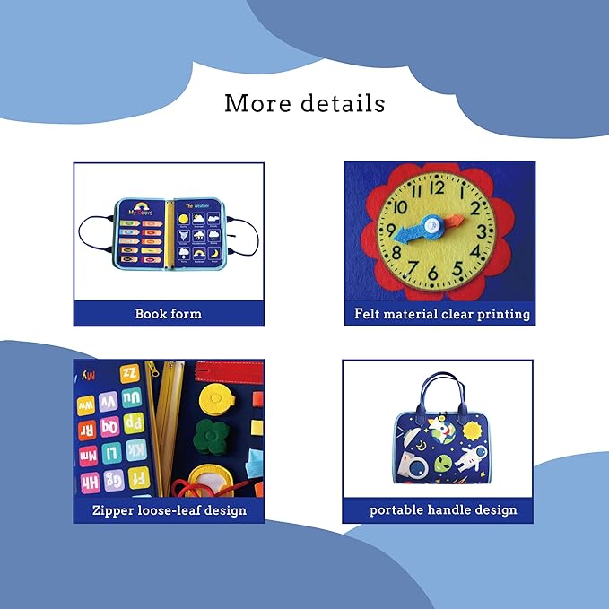 Felt Busy Book Sensory Toys for 3+ Years Old Toddlers Quiet Activity Book Educational Learning Contains Life Skills, Cognition, Sorting, Matching