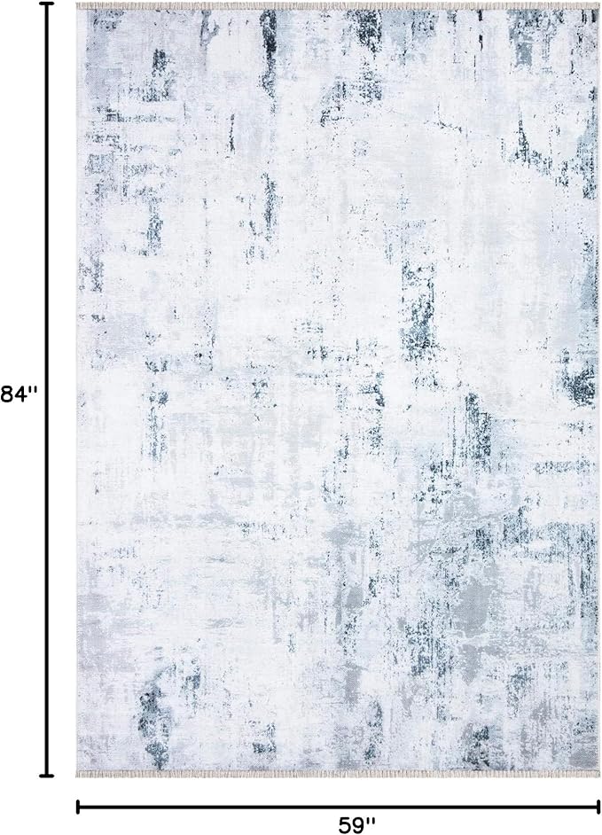Bloom Rugs Caria Washable Non-Slip 5x7 Rug - Ivory/Silver/Blue Modern Abstract Area Rug for Living Room, Bedroom, Dining Room, and Kitchen - Exact Size: 5' x 7'