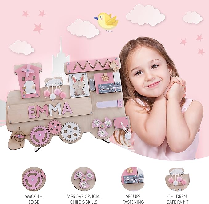 Customized Name Puzzle for Toddlers (Fixed I J Letters) Personalized Toddlers Busy Board, Baby Personalized Board for 1-5 Years Old, Montessori Toys (Pastel Girls)
