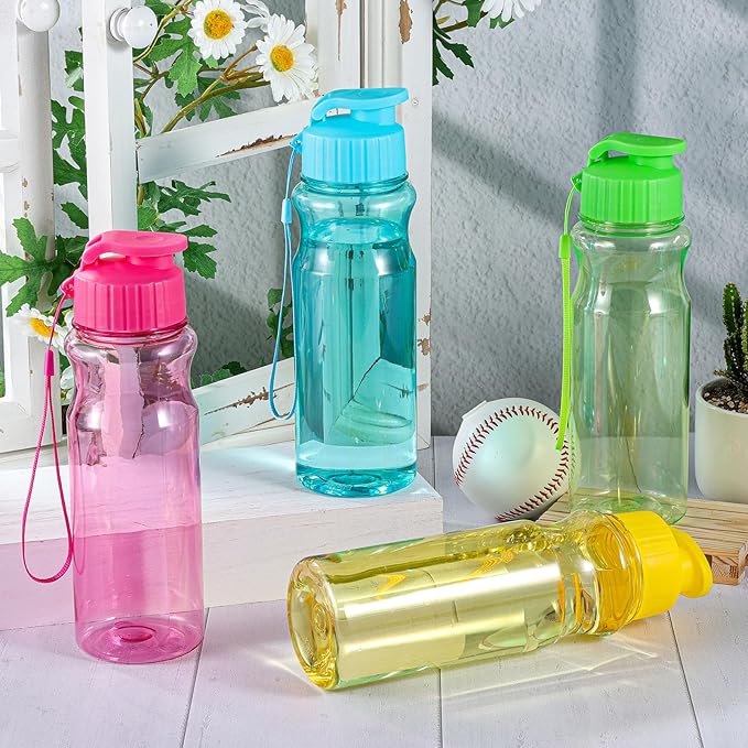 Olgaa 12 Pcs Water Bottles Bulk 17 oz Reusable Leak Portable Plastic Sports Drink Water Bottles with Handle Strap for Cycling Camping Hiking Gym Yoga (Colorful 01)